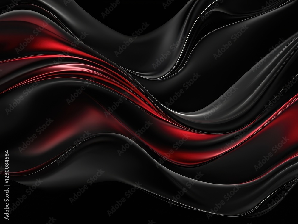 Poster elegant flowing curves of black and red on a dark background creating a sense of motion and depth