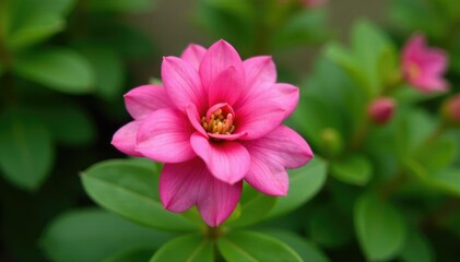 Fototapeta premium Large pink kalanchoe flower with green leaves, kalanchoe, flowering