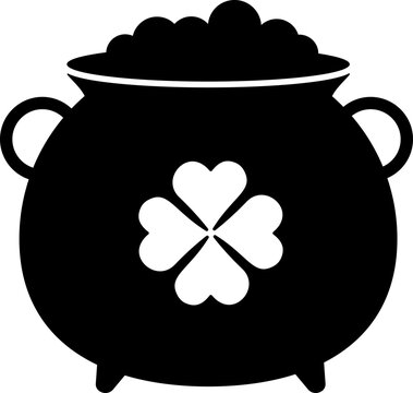 black pot of gold with clover clip art preview