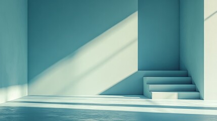 Obraz premium Minimalist Teal Room Interior Design Steps Shadows Light