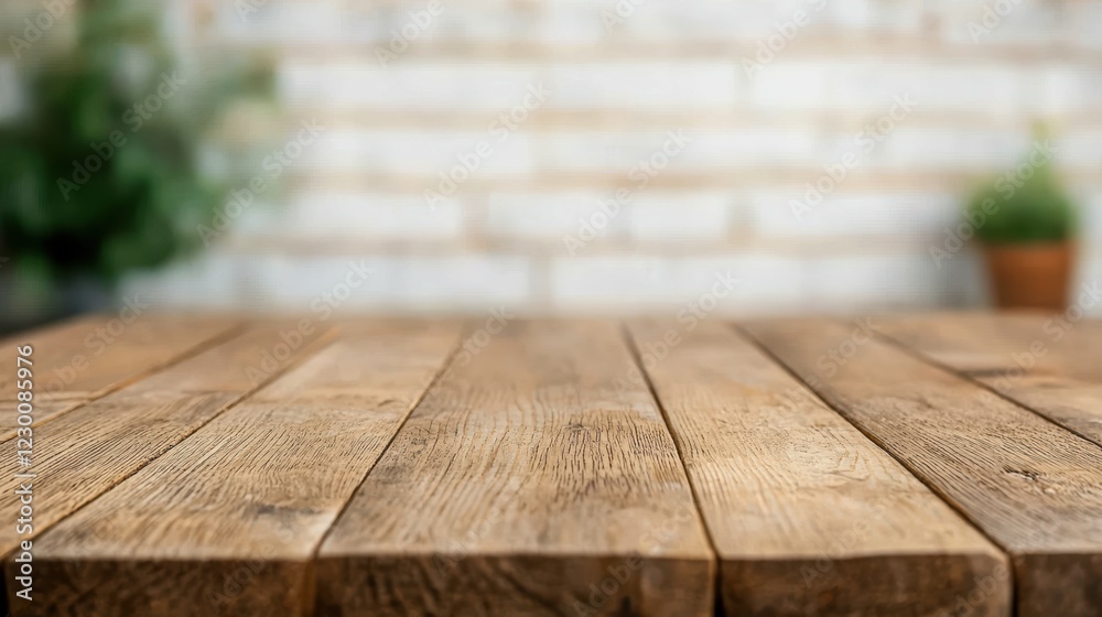 Aufkleber Empty rustic wooden table surface with blurred background