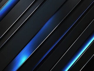 Obraz premium Abstract composition of dark metallic strips with blue highlights creating a modern and elegant texture for backgrounds or designs
