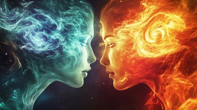 Close Encounter of Fiery and Cool Elements Displaying Intricate Swirls of Energy or Force&rdquo;, 
