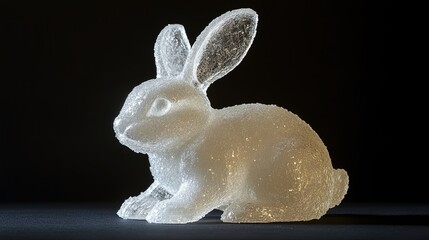 A rabbit molded from sparkling crystal sugar, with a frosted appearance. picture