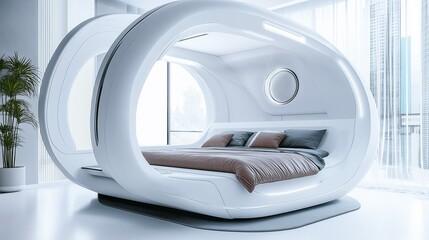 A modern minimalist sleeping pod.