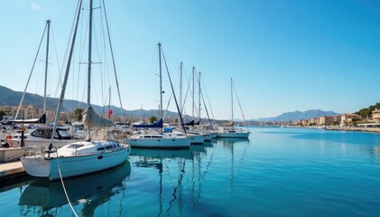 Fototapeta premium Sailing boats at Marina port Palma de Mallorca, harbour, , sailboat