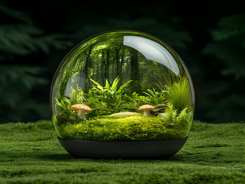 Miniature forest scene in glass dome