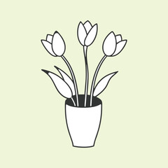  Tulip silhouette vector illustration art design logo icon. Symbol flower flat graphic icon. Line art hand drawing. Tulip logo icon silhouette vector style with white background.