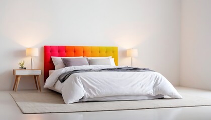 Obraz premium colorful bed in white background,bed in white background,large comfortable bed isolated on white background,comfortable, white background, clipping path, cut out, horizontal,1564