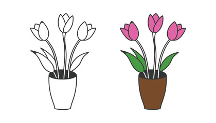  Tulip silhouette vector illustration art design logo icon. Symbol flower flat graphic icon. Line art hand drawing. Tulip logo icon silhouette vector style with white background.