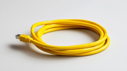Fototapeta premium Yellow USB Cable Coiled on White Background for Tech Concept