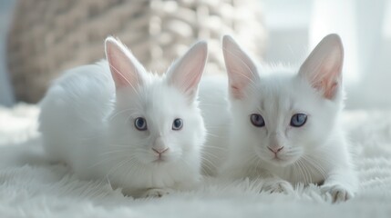 Wedding couple of elegant rabbits with bow tie on their wedding day. Honeymoon