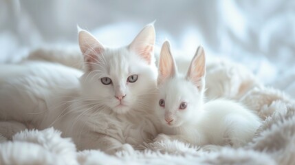 Wedding couple of elegant rabbits with bow tie on their wedding day. Honeymoon