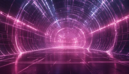Obraz premium Neon Pink Purple Glowing Tunnel Digital Art Background