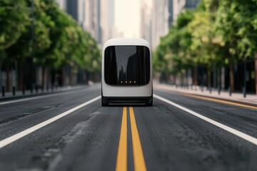 Obraz premium autonomous delivery urban logistics. Autonomous electric vehicles reducing carbon footprints and improving sustainability in urban logistics