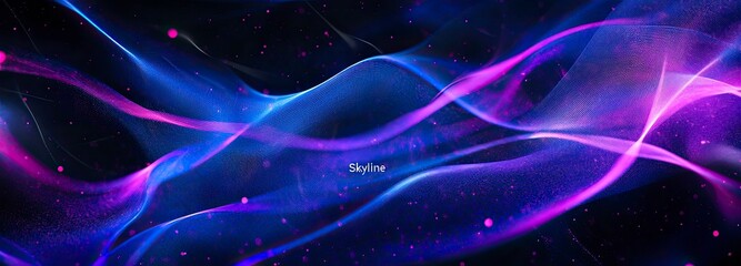 Abstract curved light effect background with blue and purple glowing lines for speed motion design, digital technology concept banner. "Skyline" stock photo contest winner, high resolution,