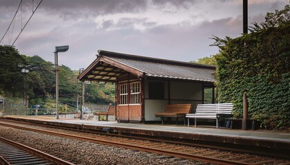 Fototapeta premium Sunlight bathes the platform in warm hues. 