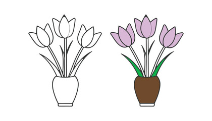  Tulip silhouette vector illustration art design logo icon. Symbol flower flat graphic icon. Line art hand drawing. Tulip logo icon silhouette vector style with white background.