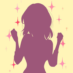 両手を握りしめる女性　シルエット　キラキラ