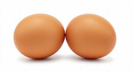 Front view of two brown chicken eggs isolated on a white background with a clipping path