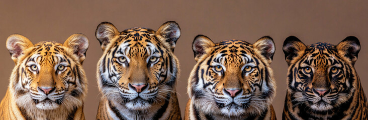 Fototapeta premium Tigers with distinct facial features and expressions, showcasing their beauty and strength