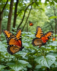 Fototapeta premium butterflies flying in the middle of the garden forest