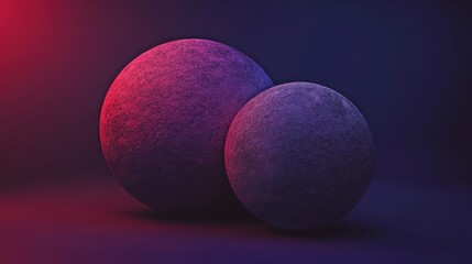 Two textured spheres, neon light, dark background, abstract art, website banner