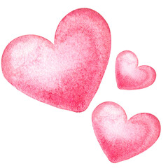 Watercolor bright red hearts for Valentine's Day.Red watercolor hearts. Set of watercolor hearts.Isolated illustration on white background