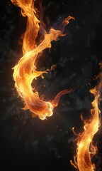 Fototapeta premium Shimmering flames dance across the dark background, radiant, glowing