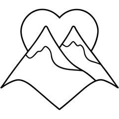 Minimalist Mountain and Heart Line Drawing