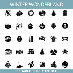 Winter Wonderland Editable Silhouette Icons of Nature and Holiday