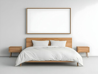 Modern bedroom mockup, empty frame, minimalist design