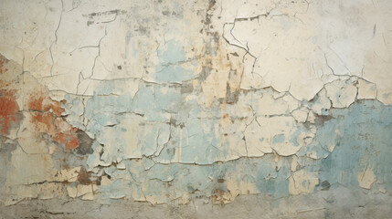Fototapeta premium Ancient wall with rough cracked paint, old fresco as abstract texture background, concept of vintage, grunge