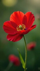 Rosso profondo fiore aperto con una farfalla al centro, fiori, natura, fiori
