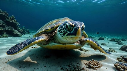 Fototapeta premium turtle swimming in the water navigating the sea