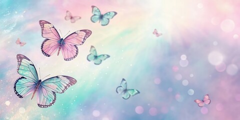 Fototapeta premium Soft Focus Holographic Background with Delicate Butterflies in Pastel Colors, ornate details, soft focus