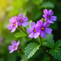 Fototapeta premium Shali violet blooms in clusters of five on the bush, shali violet, flowers