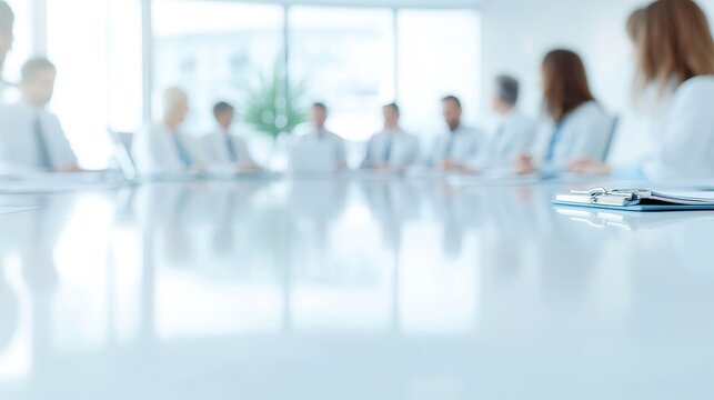 Hospital Boardroom Discussion, Healthcare executives engaged in strategic dialogue about facility improvements and budget distribution, collaborative atmosphere, focused decision-making