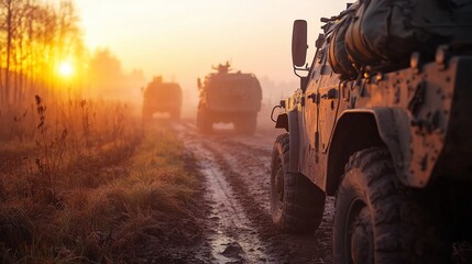 Atmospheric Scene of Convoy Amidst Ruins