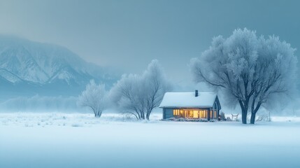 The warm light of the winter cottage