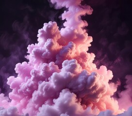 Fototapeta premium Soft pink purple cloud of smoke rises from the darkness , atmospheric, pink