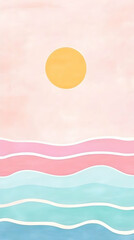 Pastel sunset ocean waves, summer calm