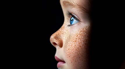 Child's Curiosity: A close-up portrait captures the innocence and wonder of a child's gaze, their blue eyes peering into the unknown, framed by a soft halo of freckles.  