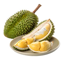 Fototapeta premium A collection of durians known for their strong scent and thorny exterior grouped together highlighting their distinctive tropical appearance