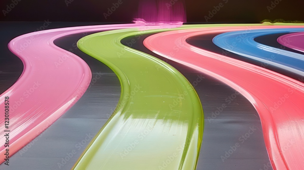 Poster colorful abstract lines flowing across a smooth surface, creating a vibrant visual effect