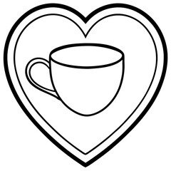 Modern Heart-Themed Coffee Mug Line Drawing