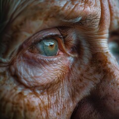 Detailed eye macro closeup aging skin wrinkles vision wisdom humanity intense gaze human face detail