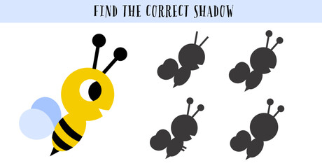 Beel forest cute correct match shadow puzzle game education printable page. nursery childish activity playful minimalist animal.