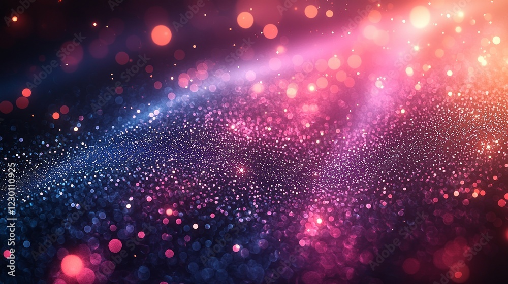 Poster Amidst a cosmic backdrop, luminous particles swirl and shimmer, crafting a mesmerizing display of colors and light. This enchanting scene evokes a sense of wonder and imagination