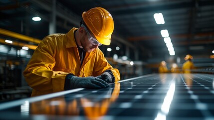 Technician at Work in Industrial Facility with Solar Panels